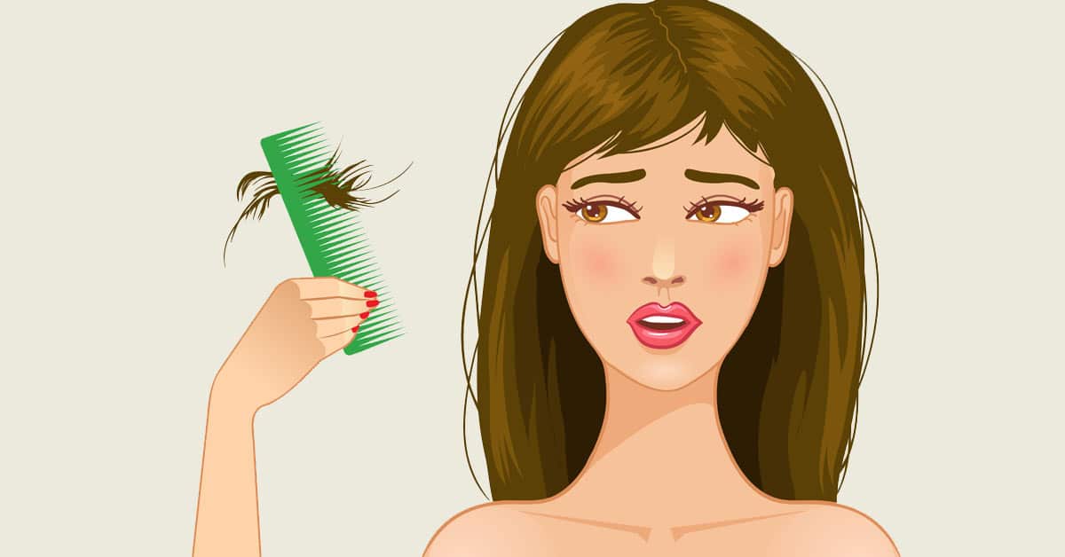 An overstressed woman is combing her hair with a green comb.