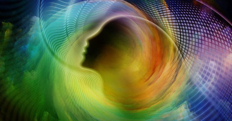 Using the law of attraction, create a vibrant abstract portrayal of a woman's head.