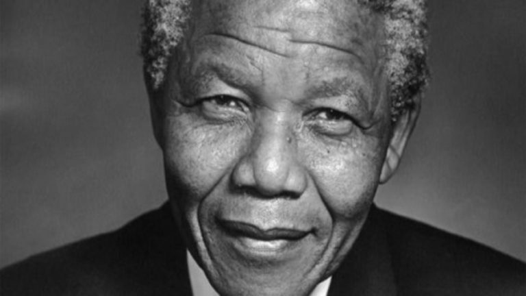 Nelson Mandela's remembered wisdom is captured in a black and white photo.