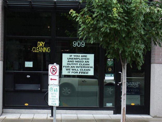 The sign in the window of this incredible drycleaner's.