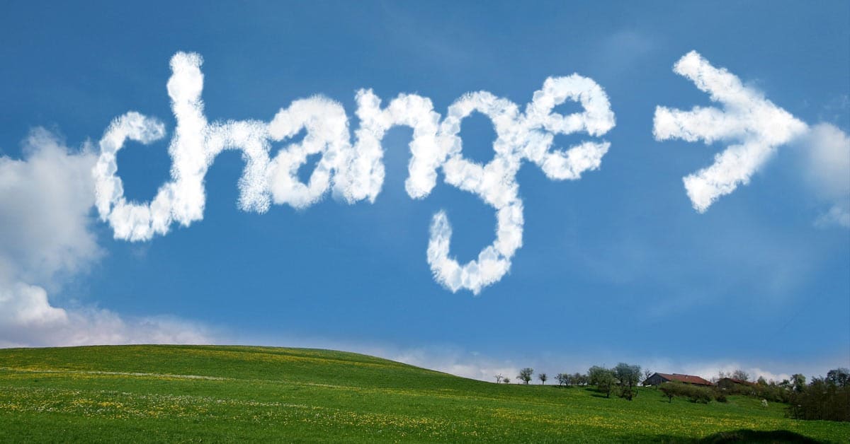 A field with clouds forming the word "change" serves as a recognition for opportunities.